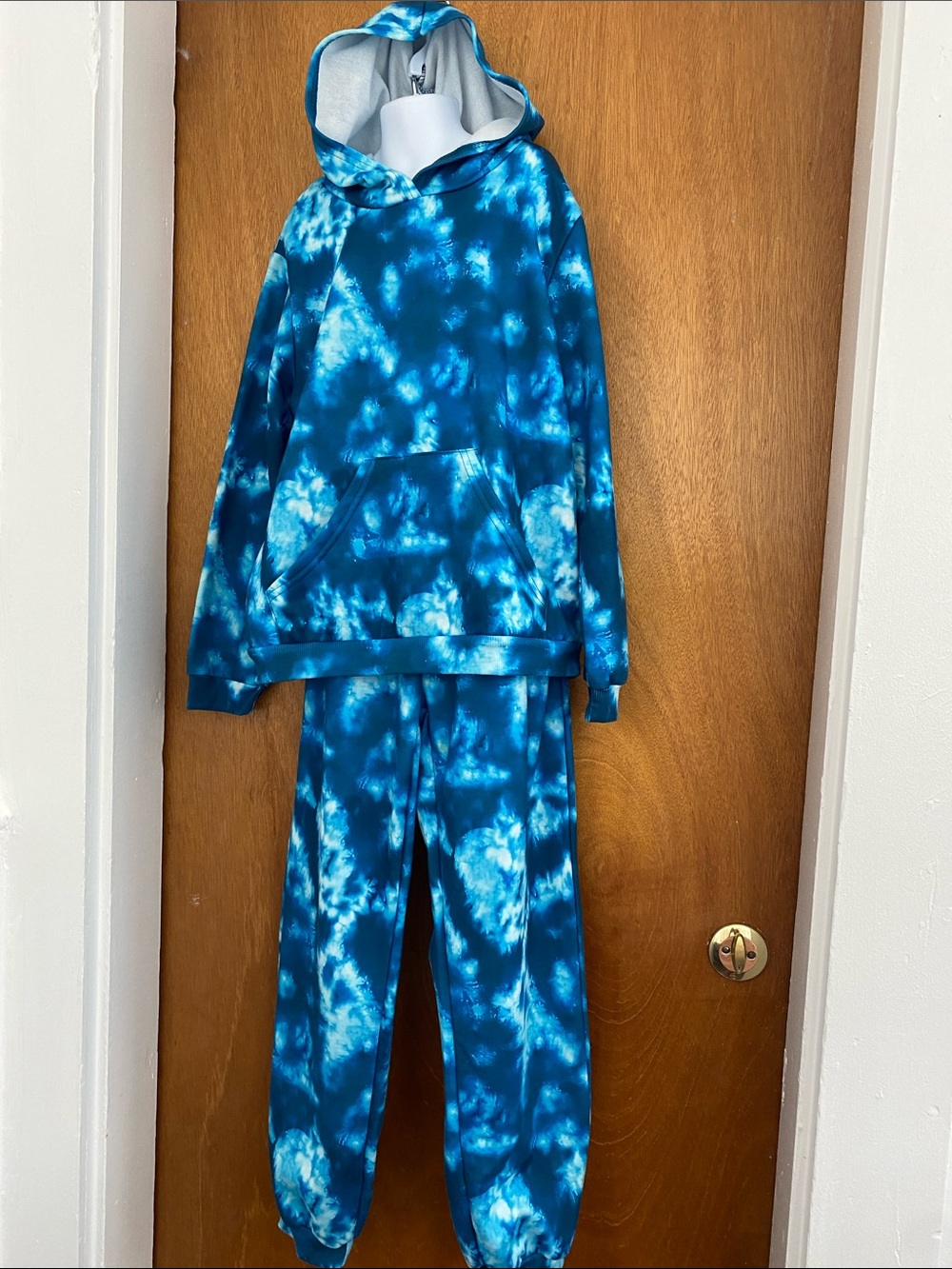 Kids Blue Tie-Dye Hooded joggers Set